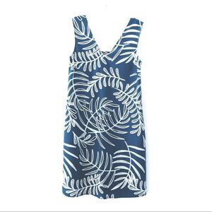 Halogen Floral V-Neck Tank Shift Dress In Teal Blue & White